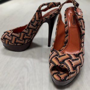 Missoni Purple Black Open Toe Slingbacks Platform Shoes